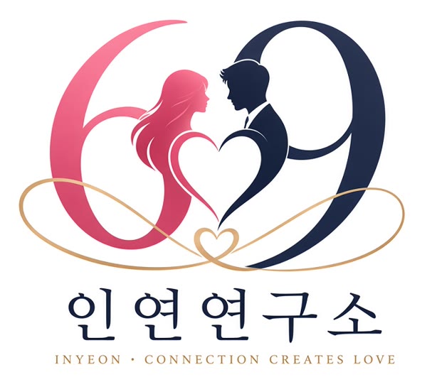 인연연구소 엠블럼: 숫자 6과 9가 여자와 남자가 되어 마주 보며 하트를 이루는 모습